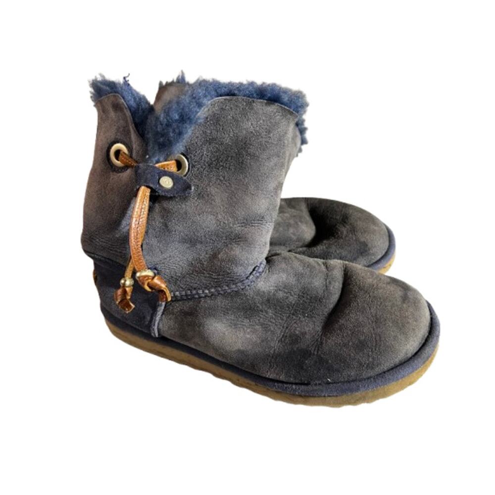 UGG Blue MAIA Leather Drawstring Suede Boot Women's 8